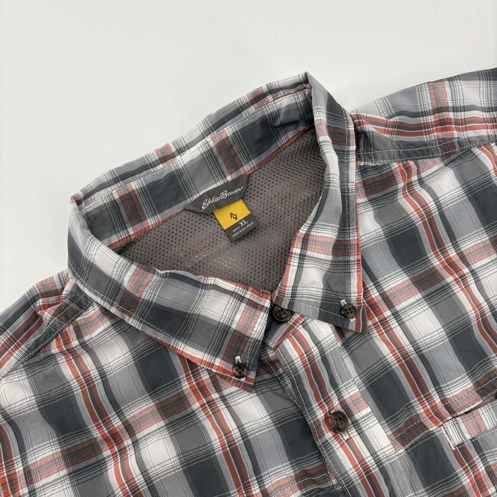 Eddie Bauer Travex Button Down Shirt Gray/Orange Striped Men's  Size‎ XL Outdoor